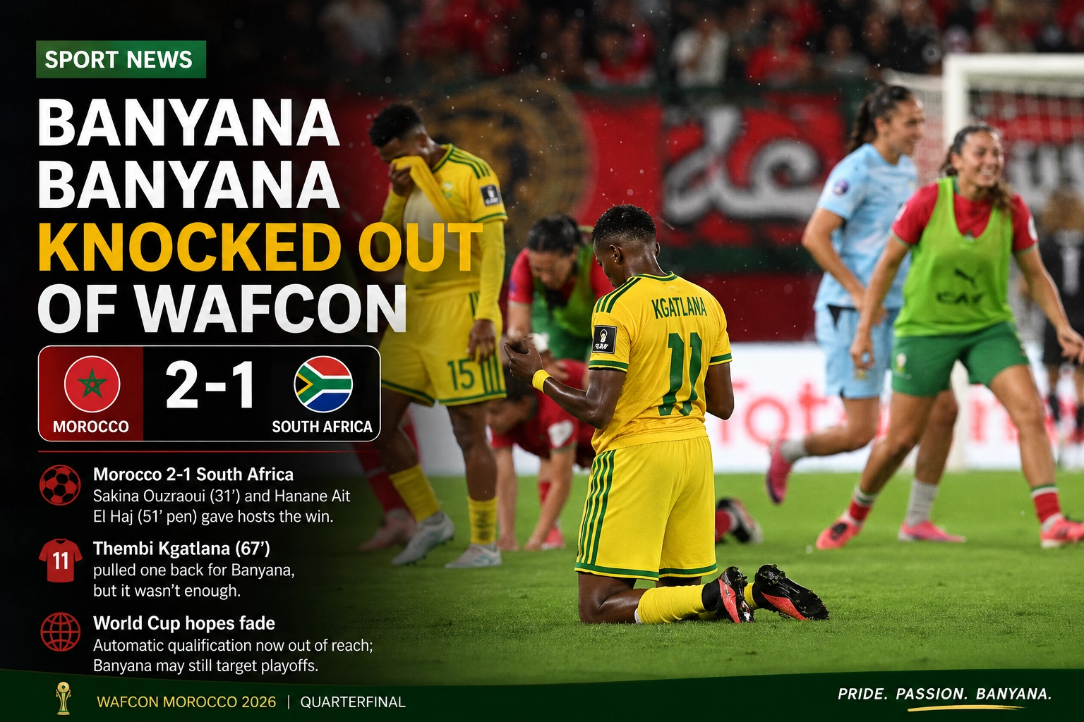 Banyana Banyana knocked out of WAFCON (Morocco 2-1 SA)