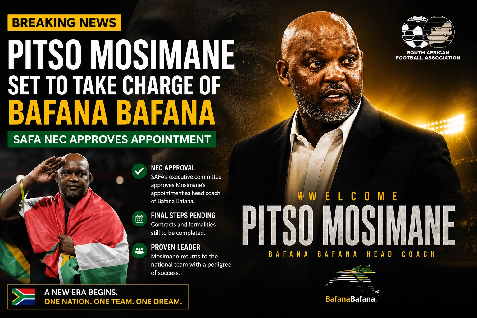 Pitso Mosimane set to take charge of Bafana Bafana (SAFA NEC approval)
